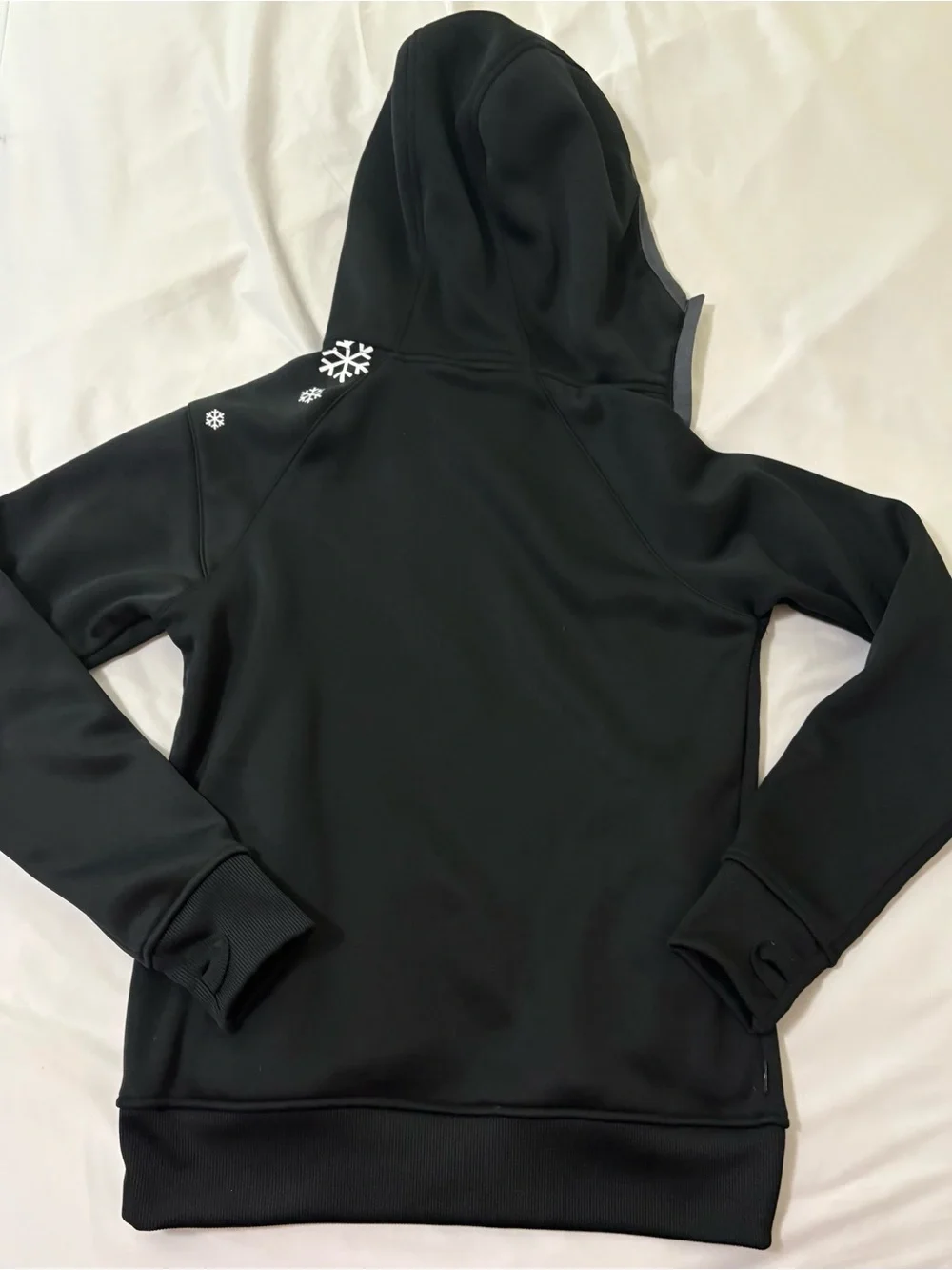 Volcom Black Hooded Crewneck with Green POW Logo and Gray Trim
